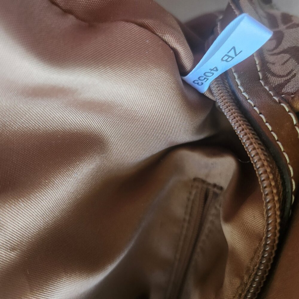 FOSSIL women Handbag Beige Canvas Logo print/Leather 13"x9"x4.5" 2 handles - Picture 13 of 15